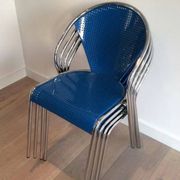 Set of 4 chrome chairs with perforated seats in blue lacquered metal