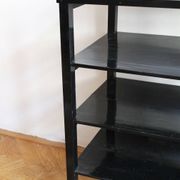Late 1940s Czechoslovak Functionalist Étagère in Black Wood and Bevelled Gl