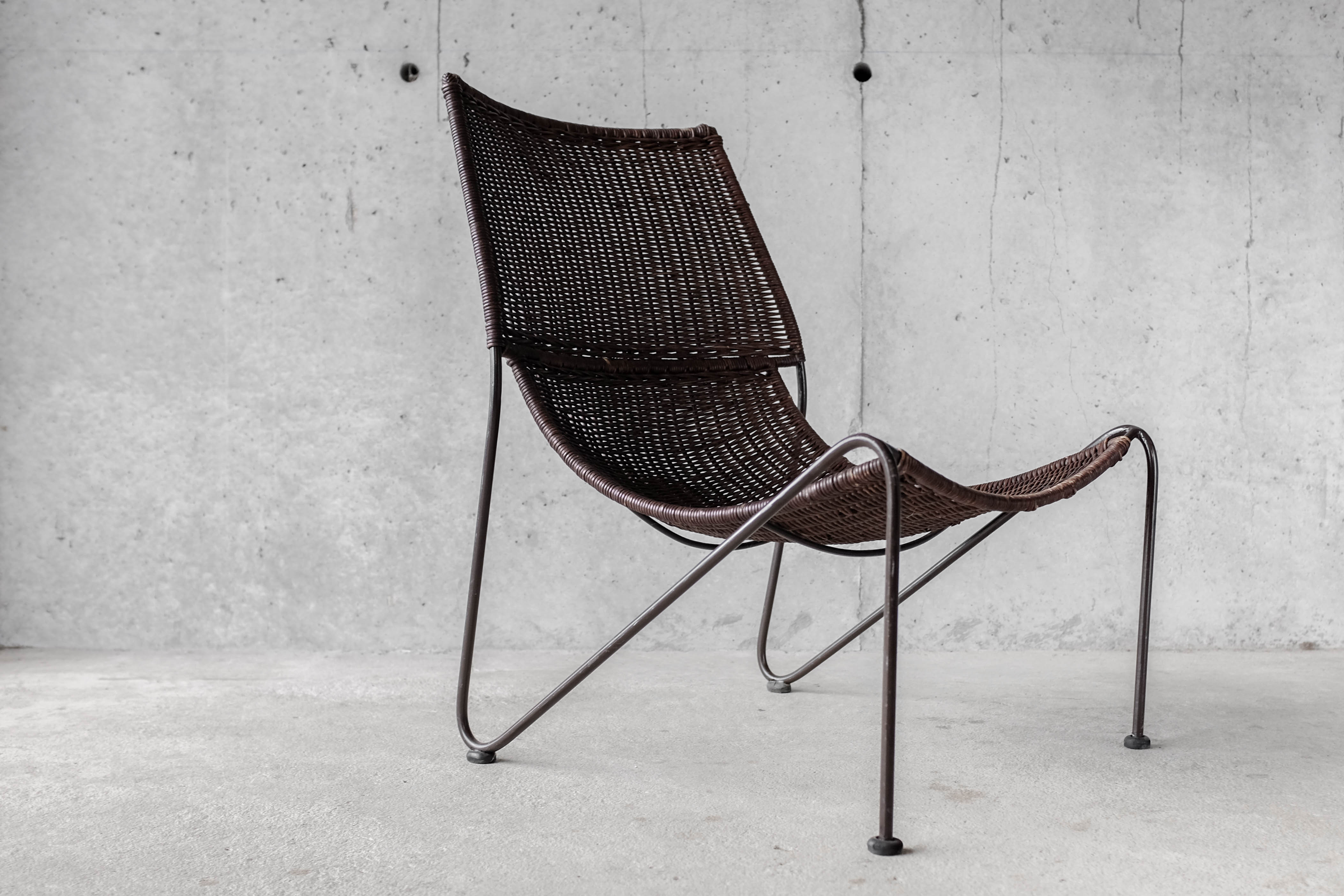 Frederick Weinberg USA rattan armchair and metal structure, 1950