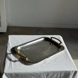Silver-plated vintage tray with golden handles 29x45