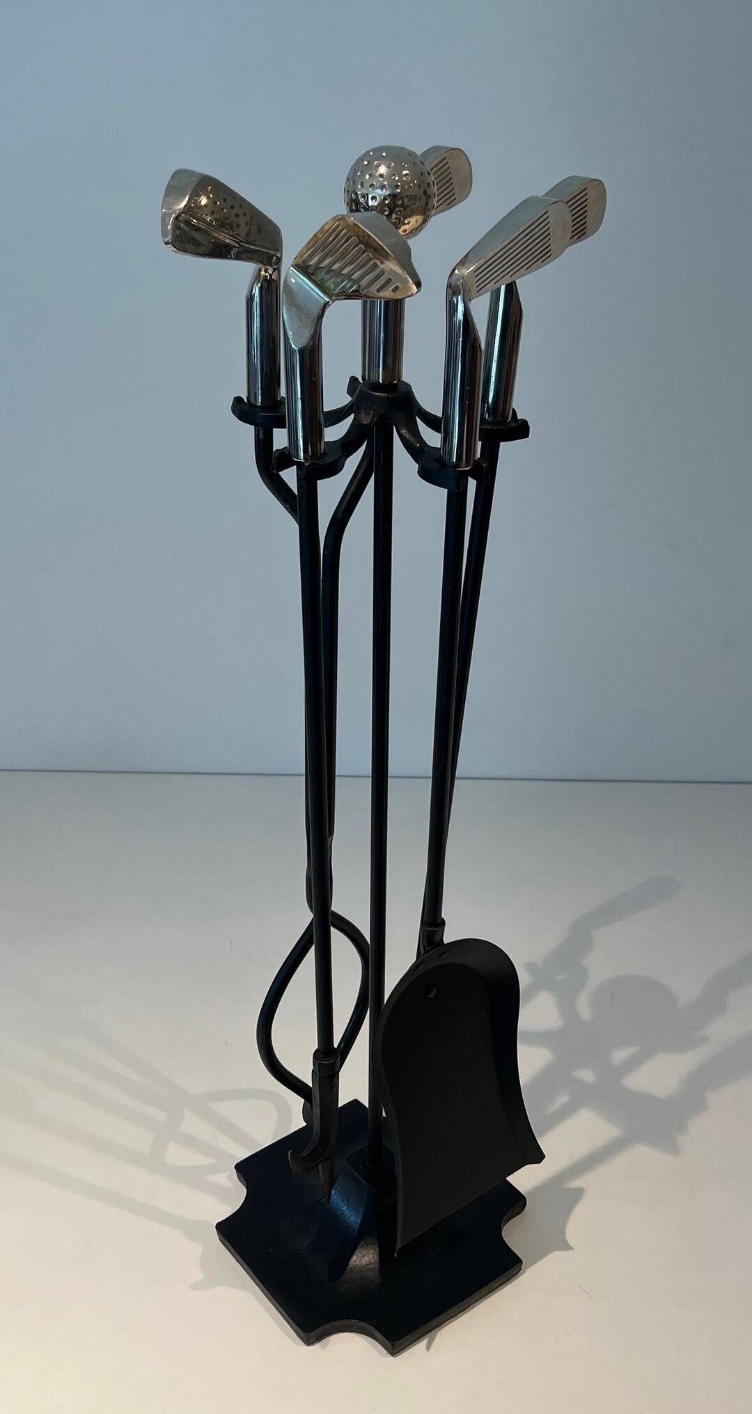 Fire Necessary Golf Model in Black Lacquered Metal and Chrome Golf Clubs