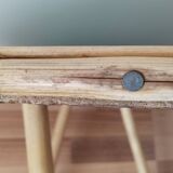 Vintage round rattan table, desk, tripod legs
