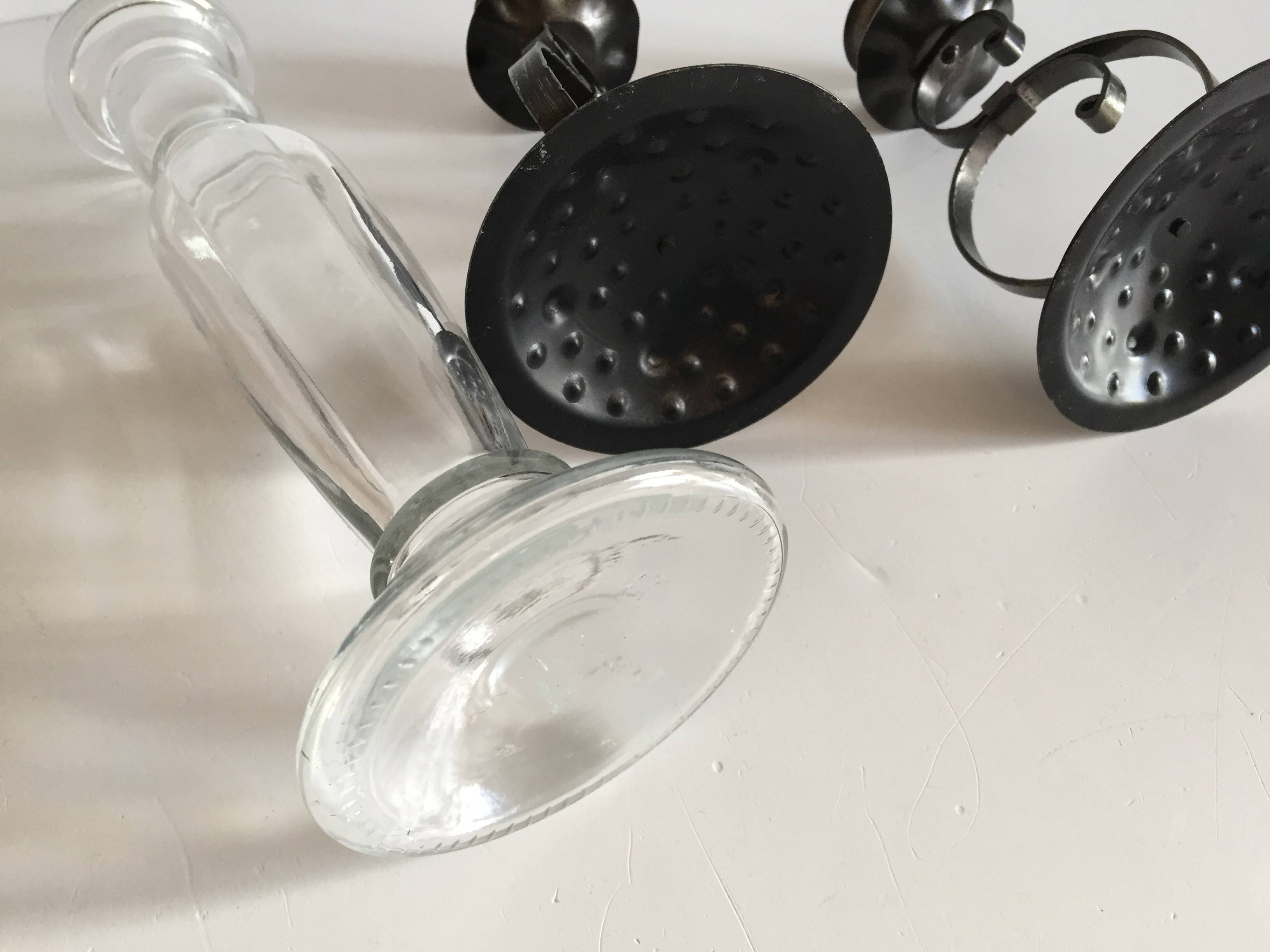 Bougeoirs verre et métal vintage
