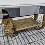 Gilt metal Seahorse coffee table with smoked glass