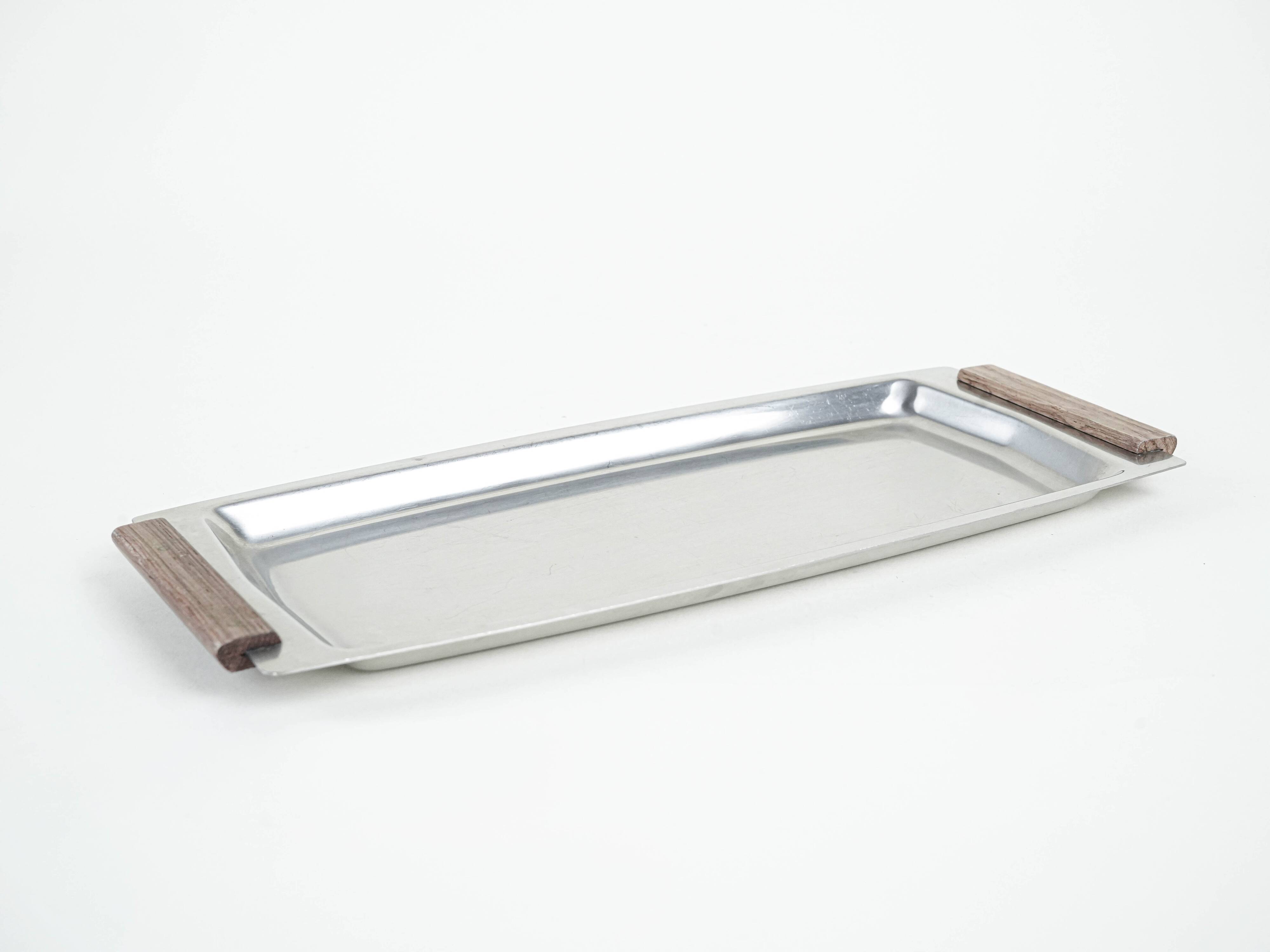 Plateau rectangulaire en acier inoxydable, design danois, années 1970, fabriqué au Danemark