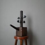 Candle holder wood wrought iron folk art decoration brutalist handmade countryside candlestick candelabra