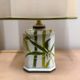 Pair of vintage bamboo ceramic table lamps with shades | Hand painted oriental style
