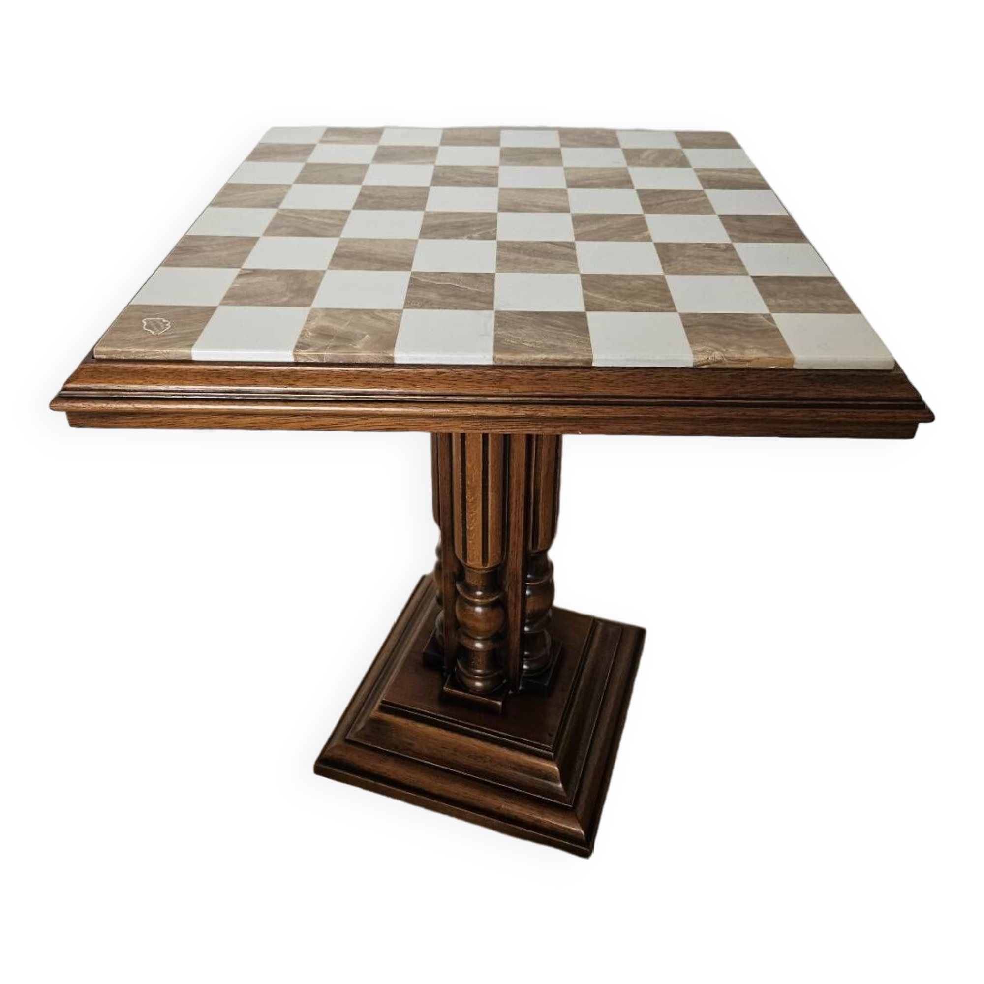 Onyx chess table on wooden stand