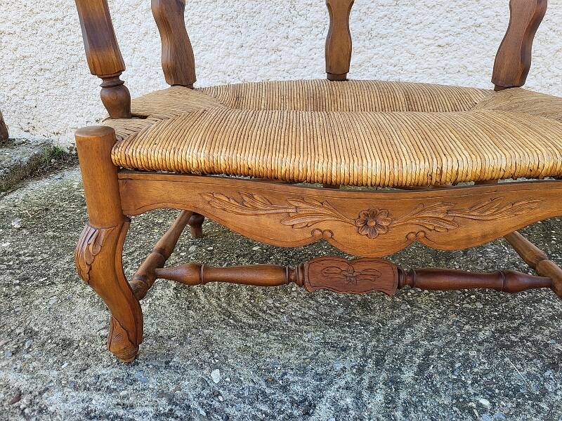 Provencal double armchair with woven rush in walnut