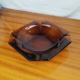 Large Geometric Amber Yellow Glass Ashtray Vintage Art Deco Style