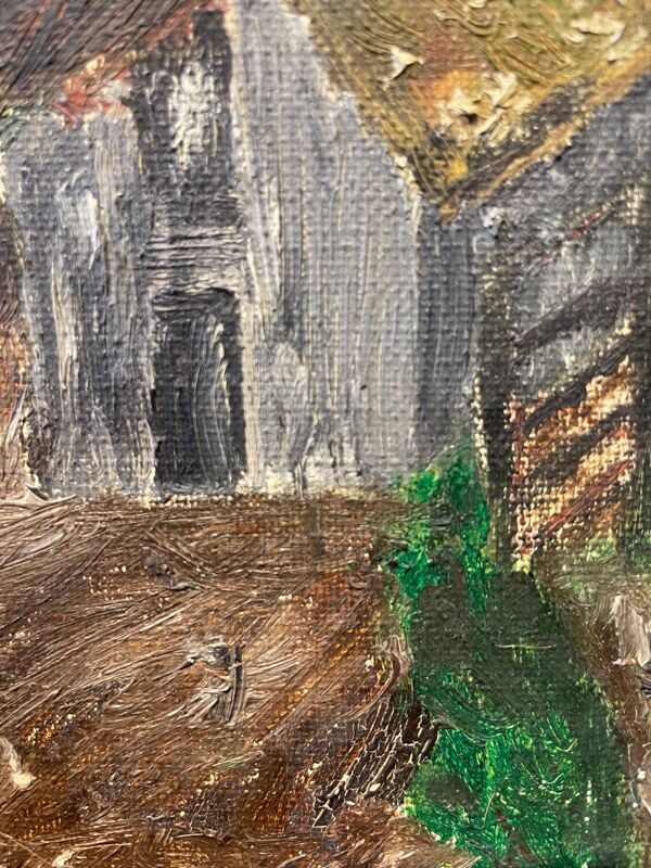 Tableau paysage représentant des maisons Coupet 1971