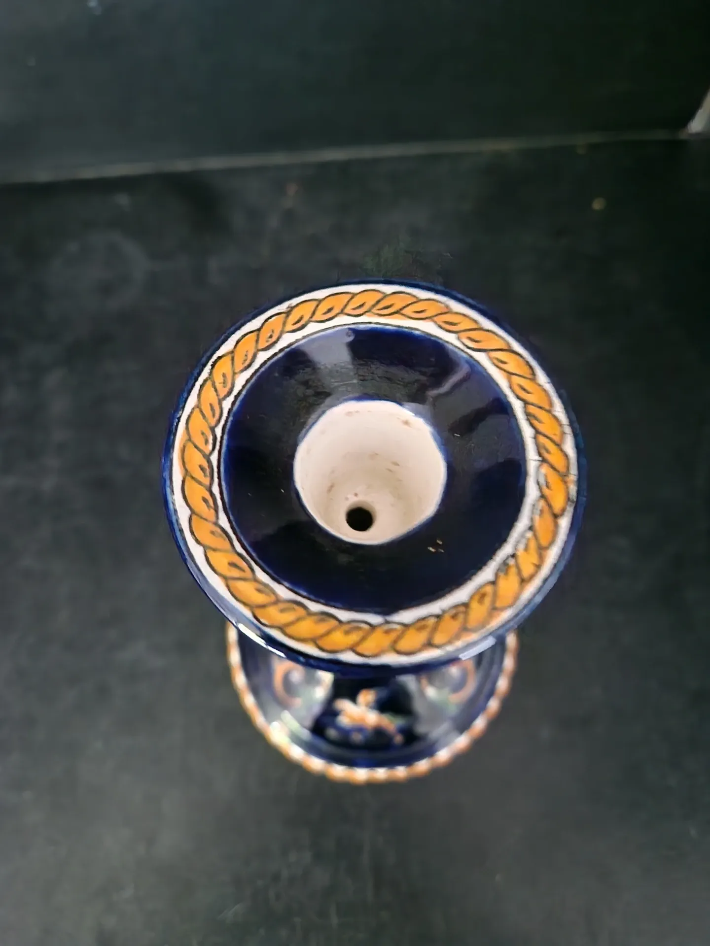 Antique candlestick Faïence from Gien - Renaissance Decor Blue Background - Painted