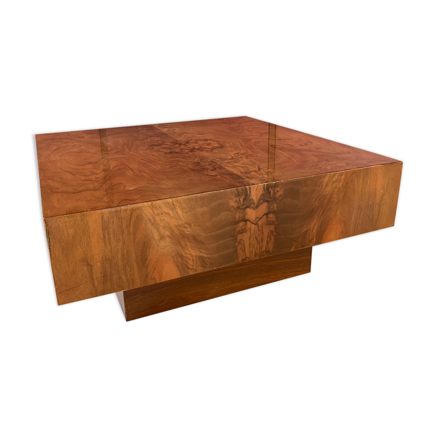 Square coffee table in elm magnifying glass 70s