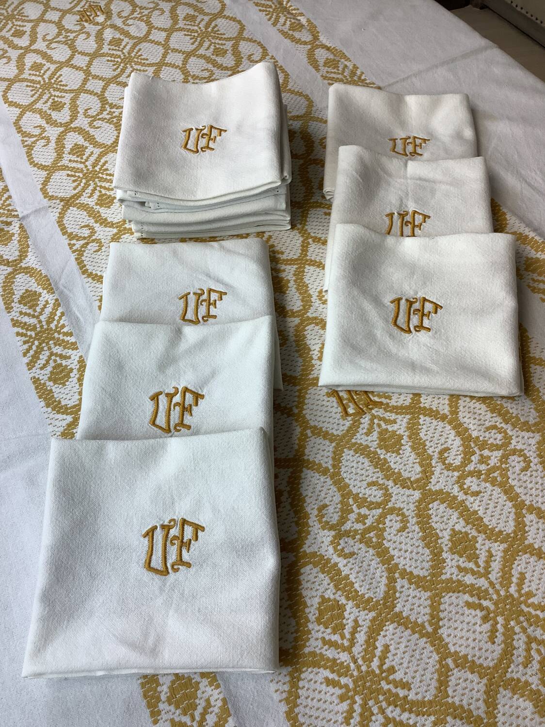 Vintage tablecloth and monogram napkins