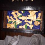 Octagonal chess table marquetry