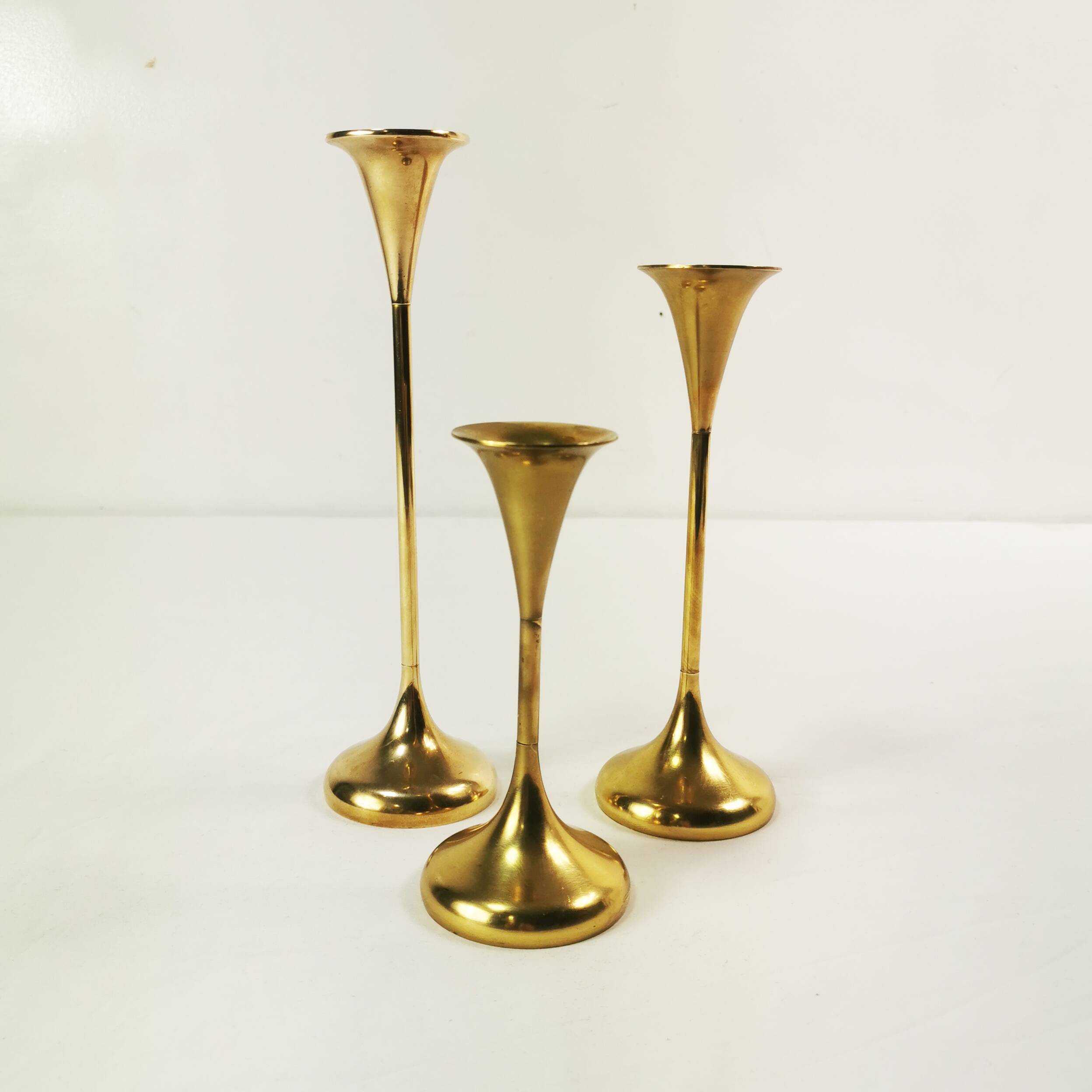 Set of modernist brass candlesticks, Denmark, 1960s.