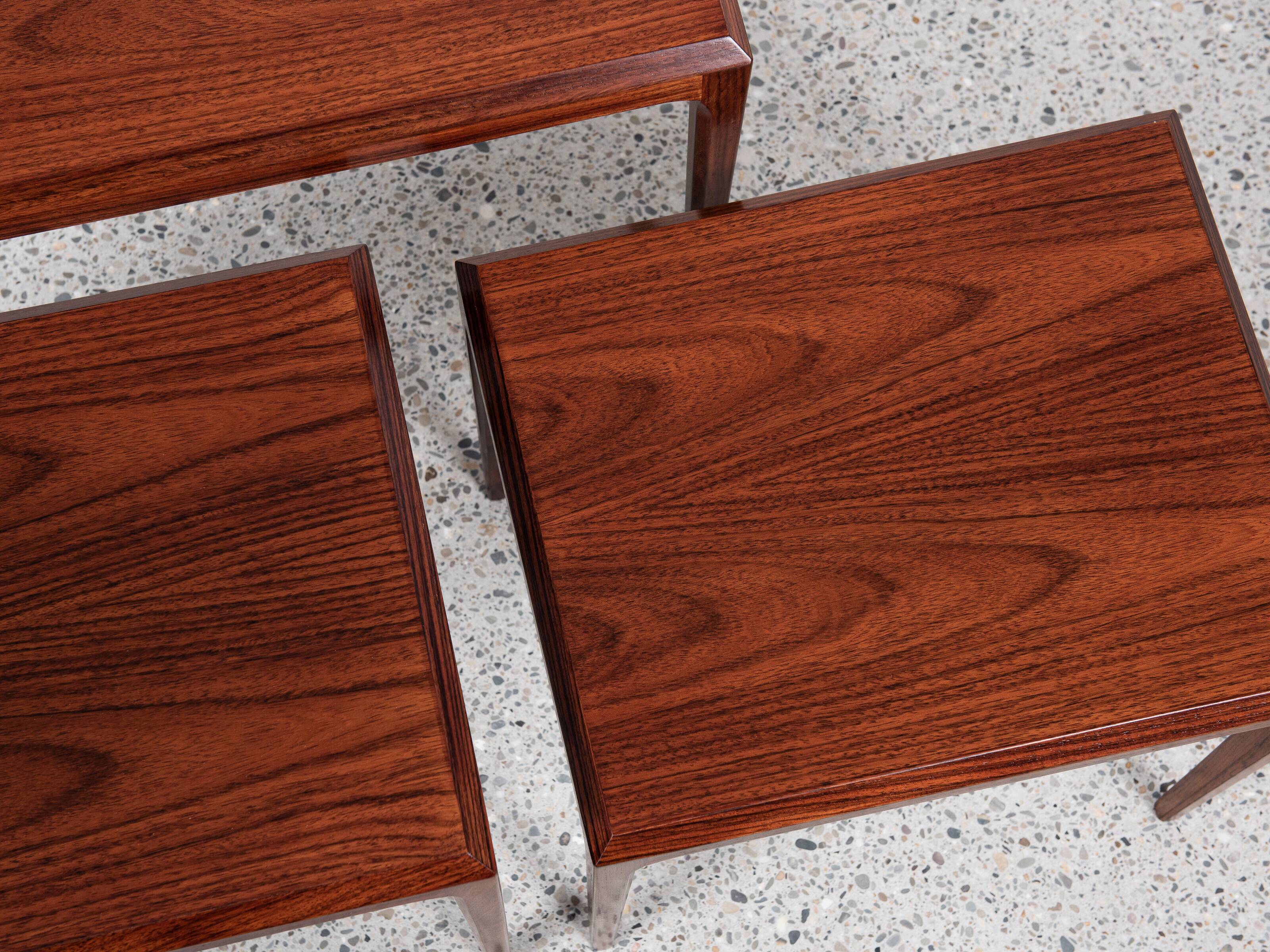 Midcentury Danish nest of 3 side tables in teak by Johannes Andersen for Silkeborg 1960s