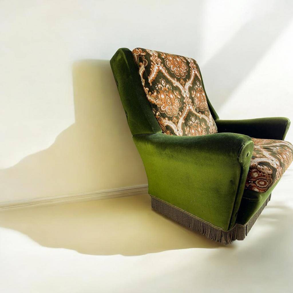 Fauteuil vintage vert mousse / une place