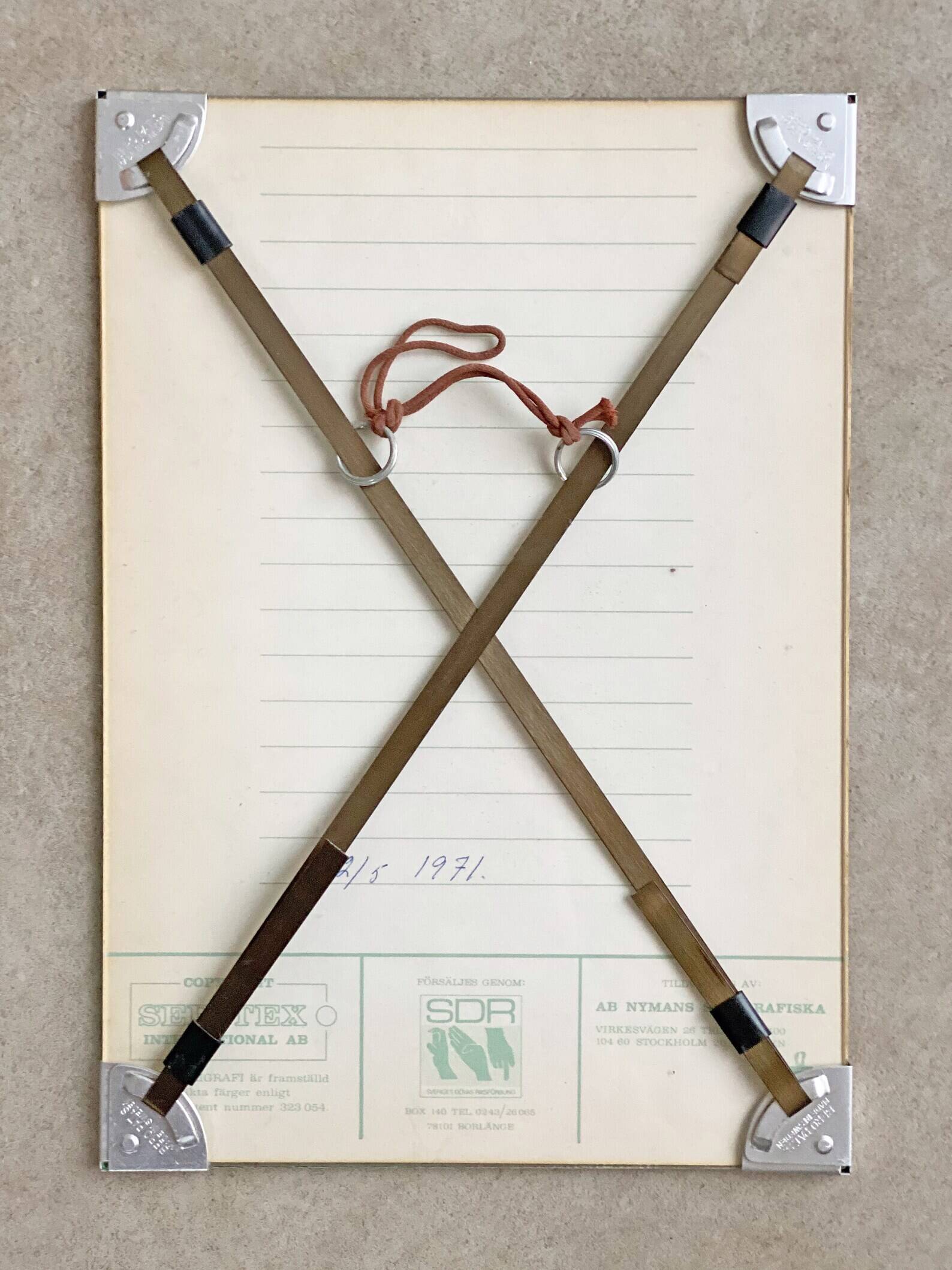 Signed Lars Nyman textile art wall hanging with fish, Mid Century wall decoration