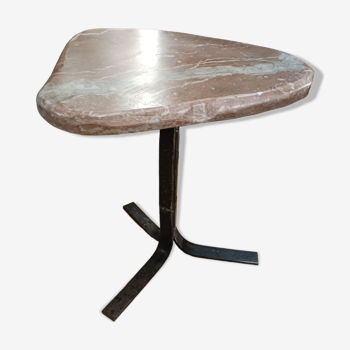 Table, brutalist popular art pedestal table, marble and wrought iron 1960