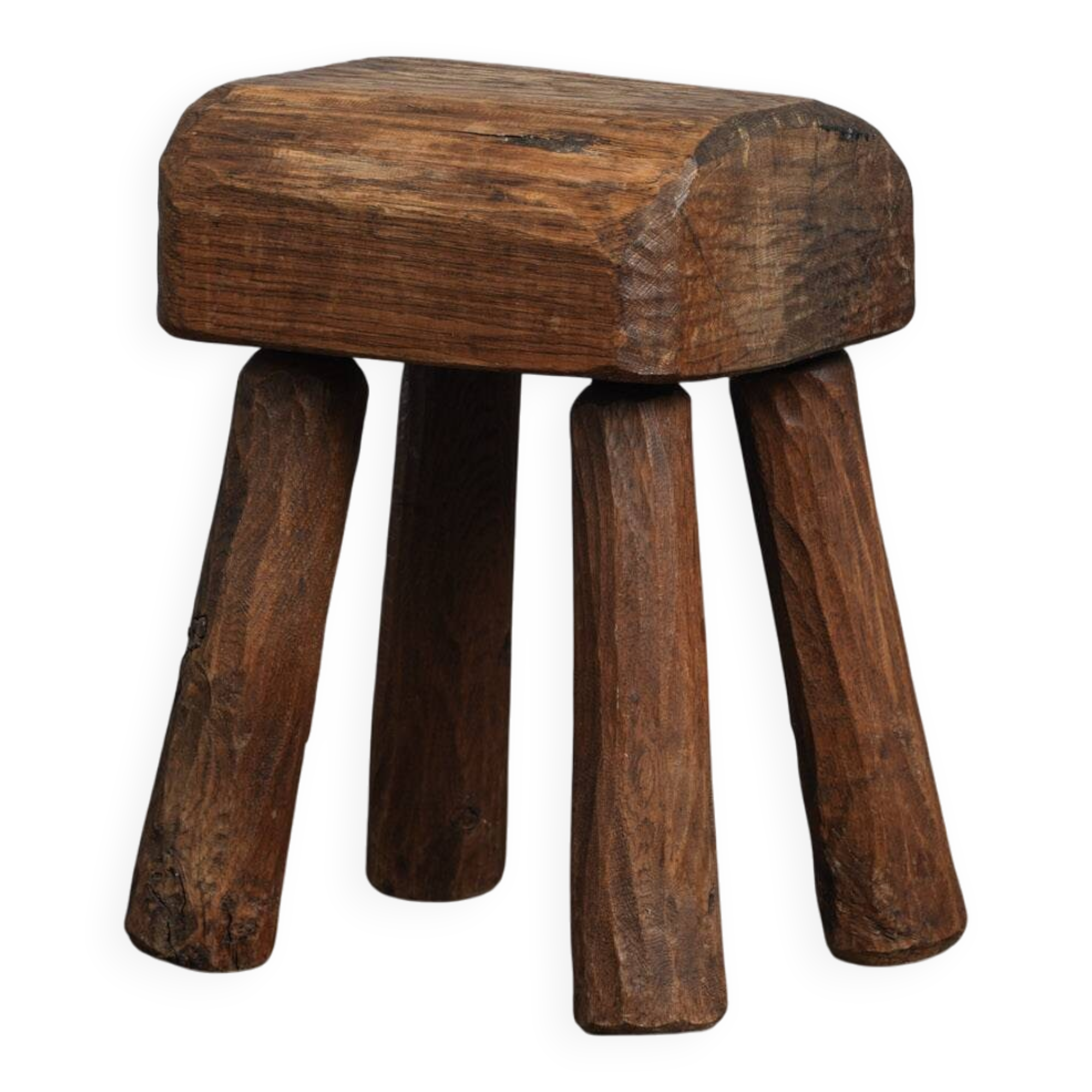 Robust primitive solid wood stool, Europe, 1970s
