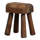 Tabouret en bois massif robuste, Europe, années 1970