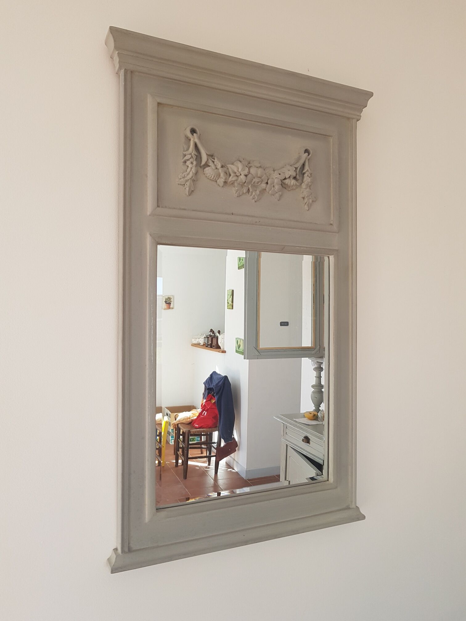 Miroir trumeau patiné gris 52x90cm