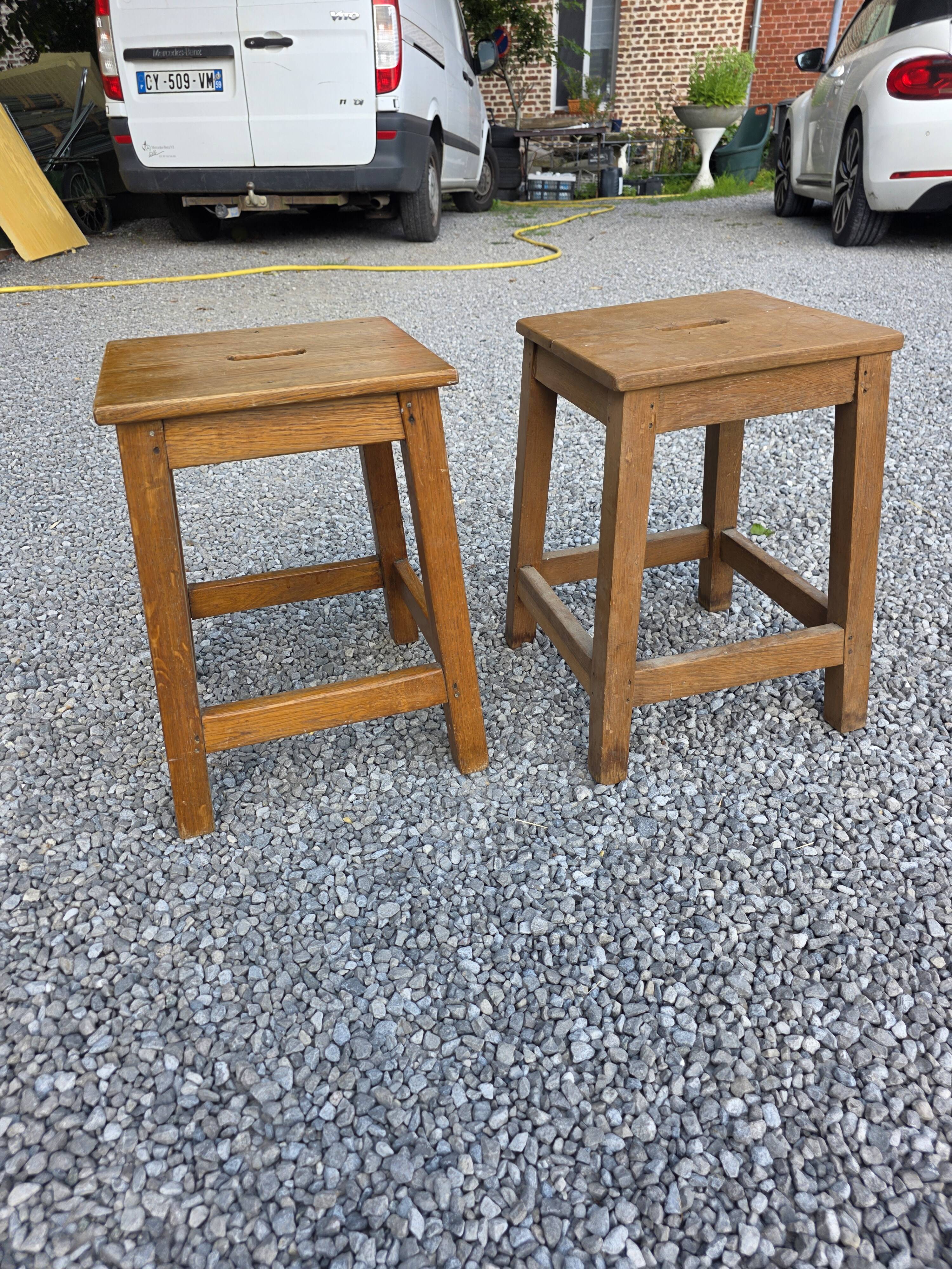 Pair of low stools in solid oak