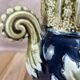 Gustave De Bruyne barbotine vase Fives Lille with an old floral decoration and stylised handles.