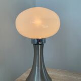 Pair of lamps mushroom opaline and chromed metal 80s