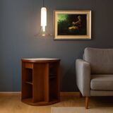 Small vintage cabinet in wood and white glass, Italian design, 1960s-1970s, original