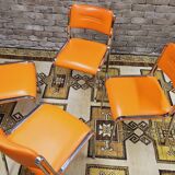 Set of 4 vintage chrome skai orange chairs 1970