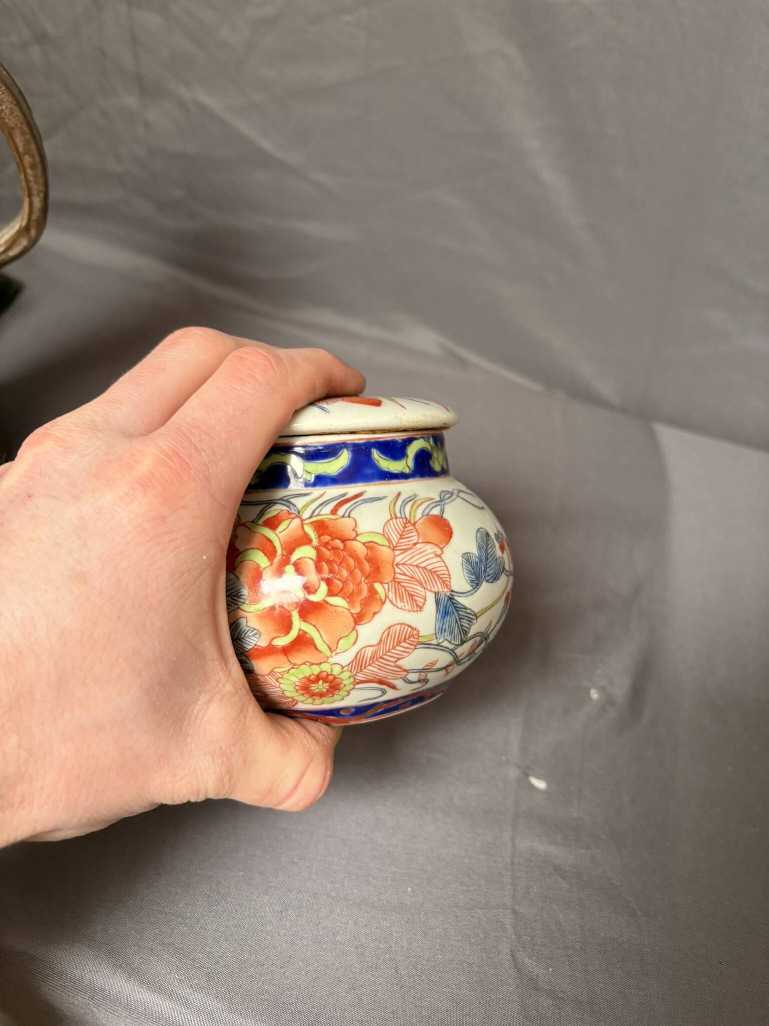 Ancien Pot Gingembre Bonbonnière Chinois Décor Floral Porcelaine