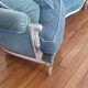 Louis XVI style curved bench sofa in storm blue velvet – 3 seater