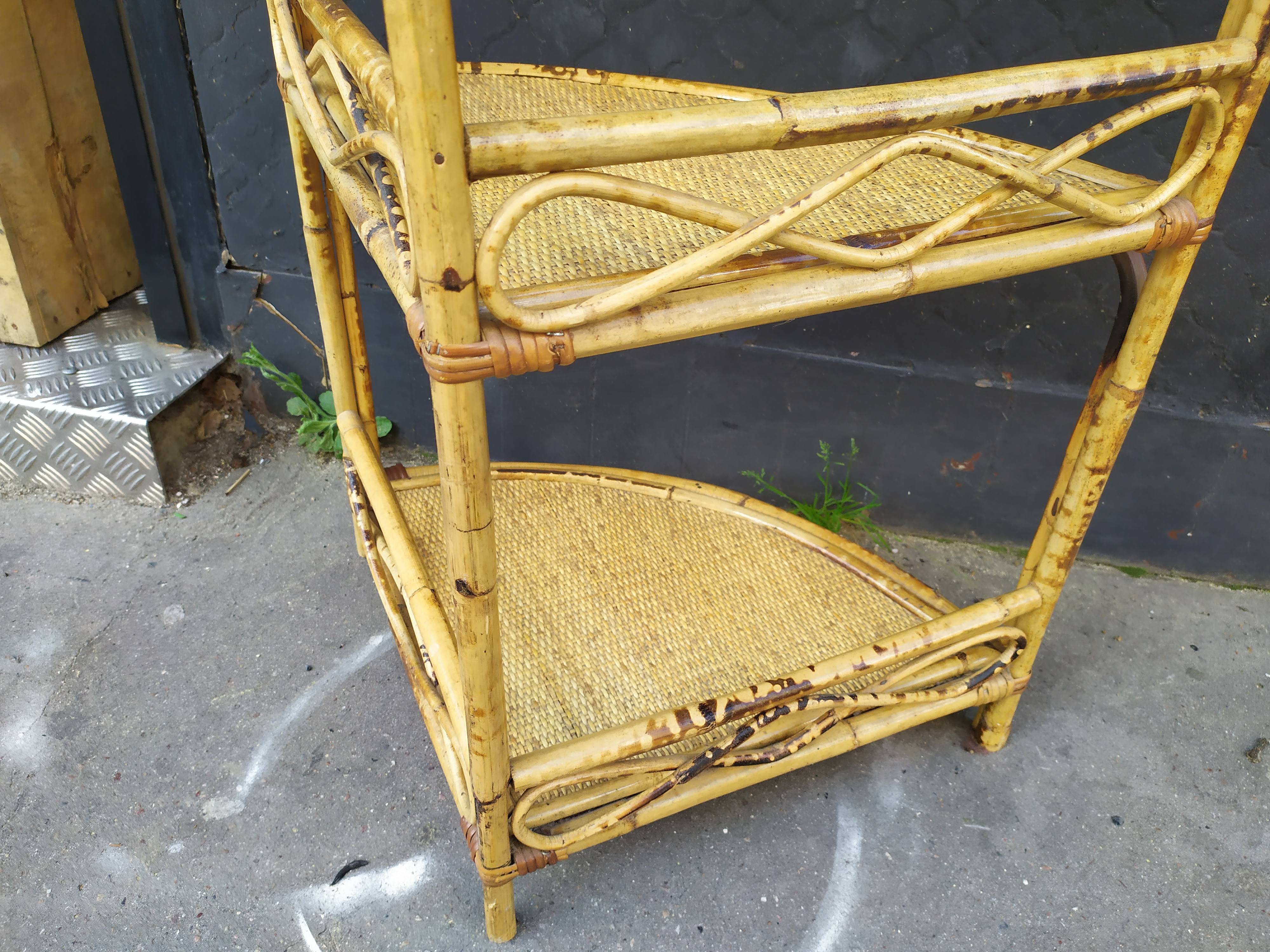 Vintage rattan corner shelf