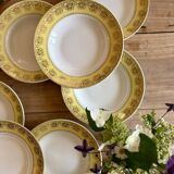 Lot de 12 assiettes creuses vintage jaunes, blanches et dorées