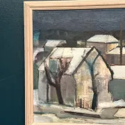 Original Swedish Oil on Canvas – "Winter Night in the City" by Helmer Forslund – Signed – Vintage and Framed – 45 × 37 cm (17.7" × 14.6")