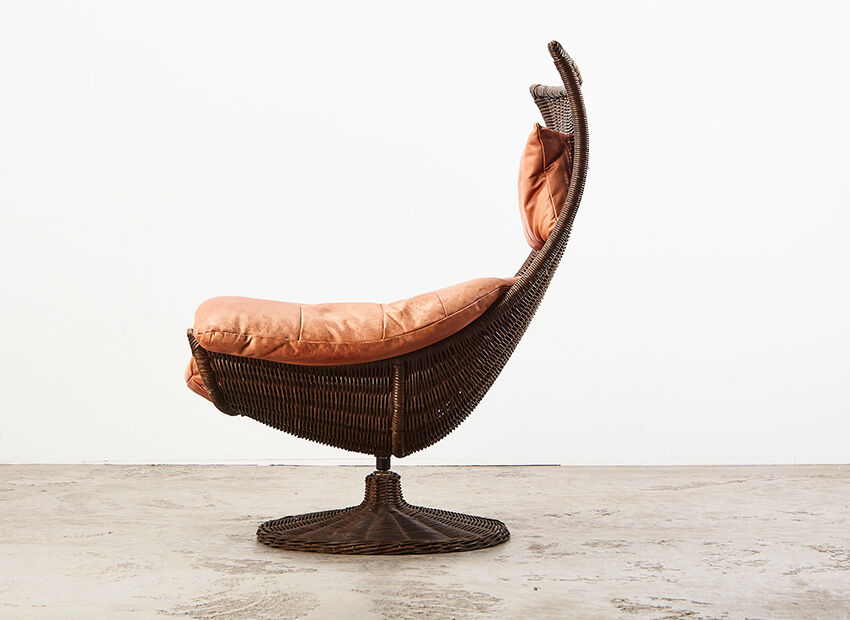 Gerard van den Berg Lounge Chair in Rattan and Leather for Montis 1970s