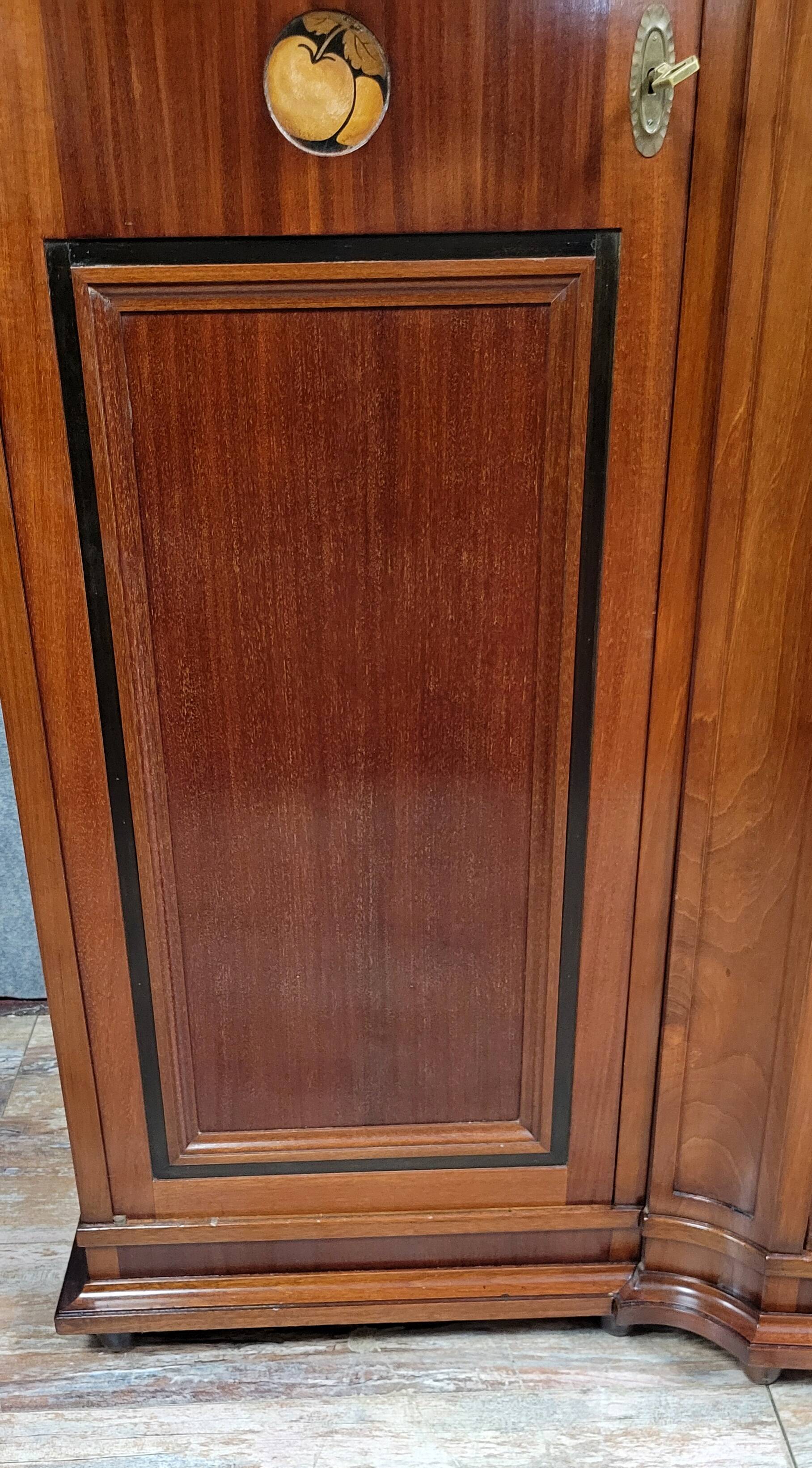 Ecole de Nancy : Grand buffet bibliothèque époque Art Nouveau en acajou