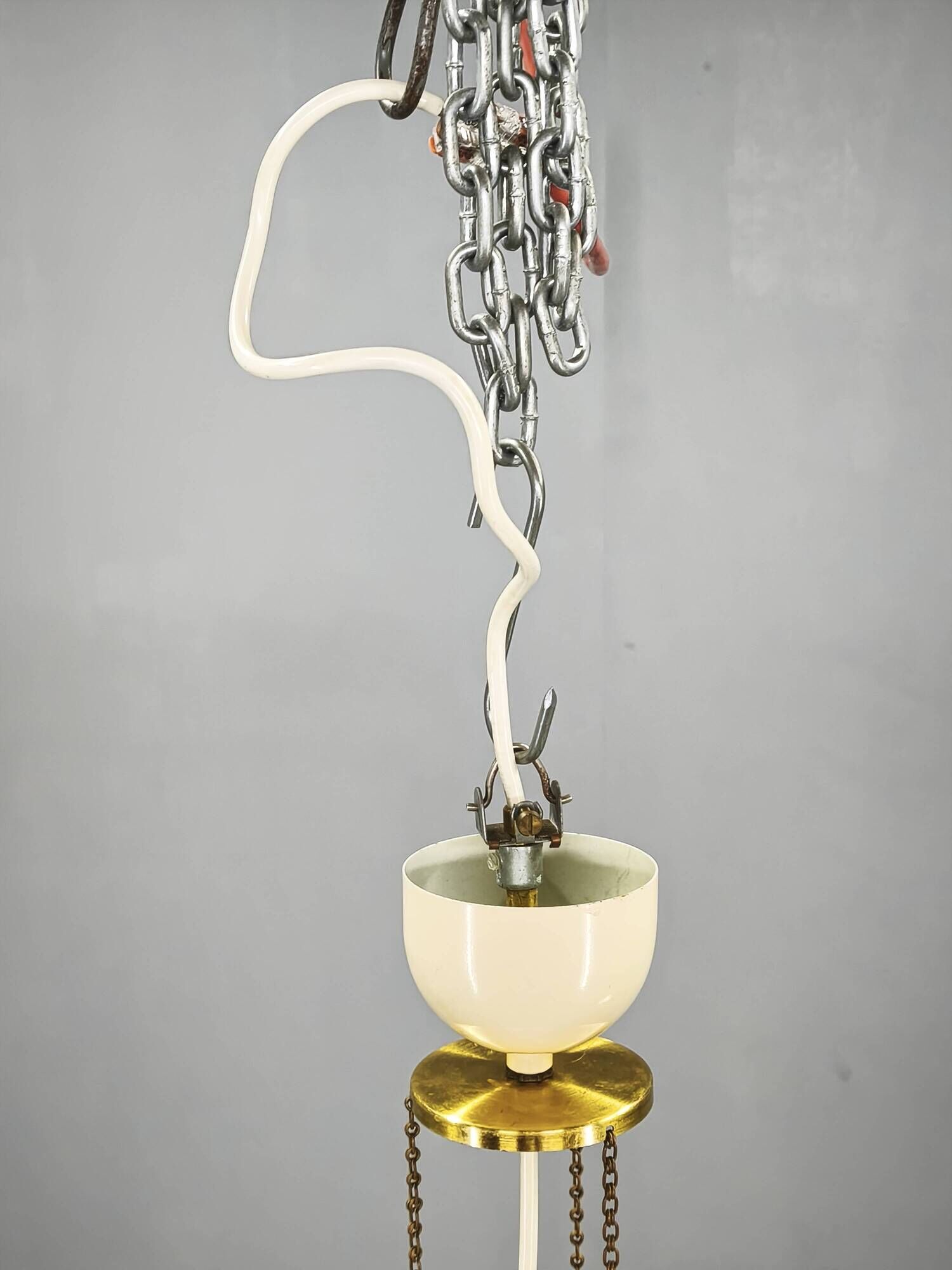 1970s NAPAKO Space Age Brass and Cream Pendant Light, Czechoslovakia