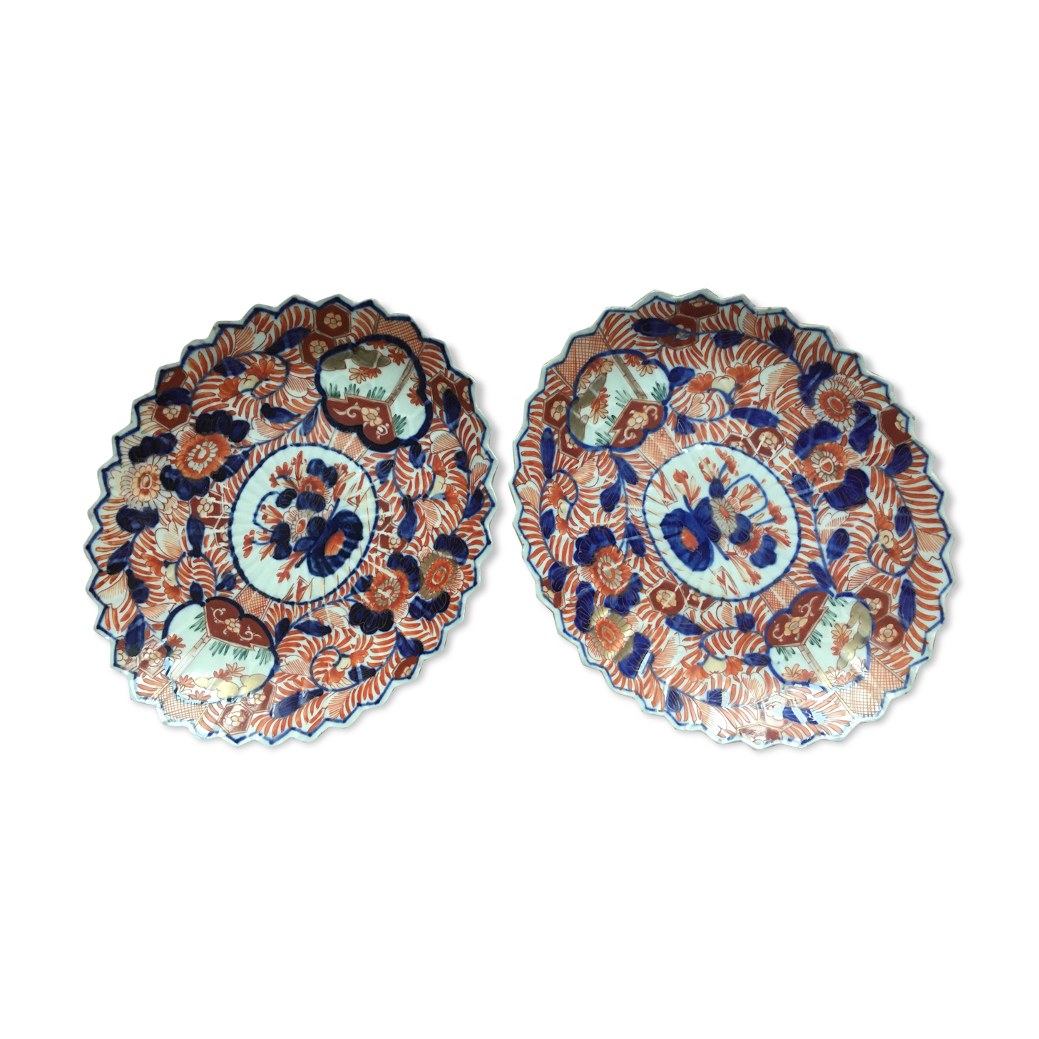 Pair of small oval dishes forming Japanese Imari porcelain raviers