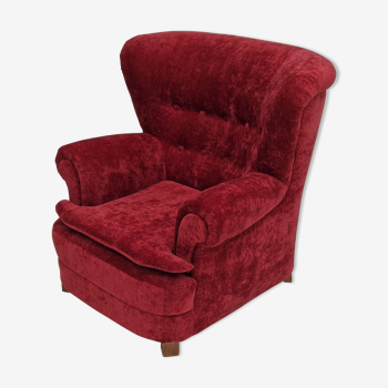 Fauteuil des années 50, design danois, rénové, velours vintage