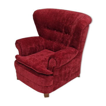 Fauteuil des années 50, design danois, rénové, velours vintage