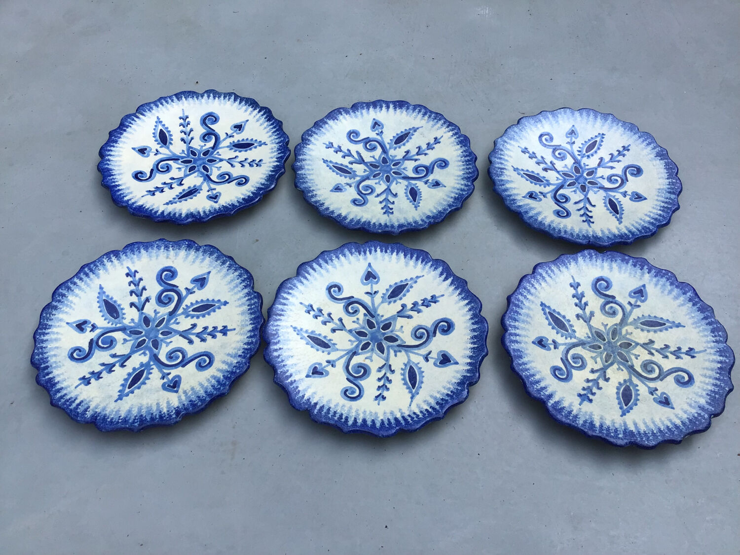 6 dessert plates with Quimper bleu décor by P.Fouillen