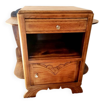 Antique Art Deco bedside table in raw wood