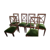 6 Chaises bois assise velours vert