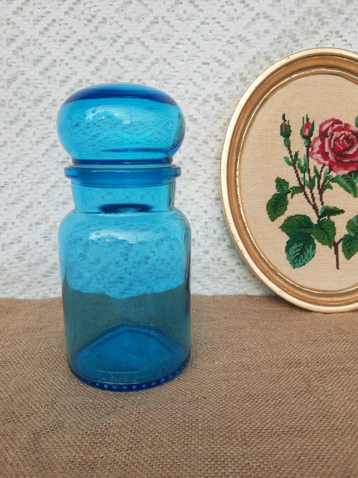 Apothecary jar Ariel vintage blue