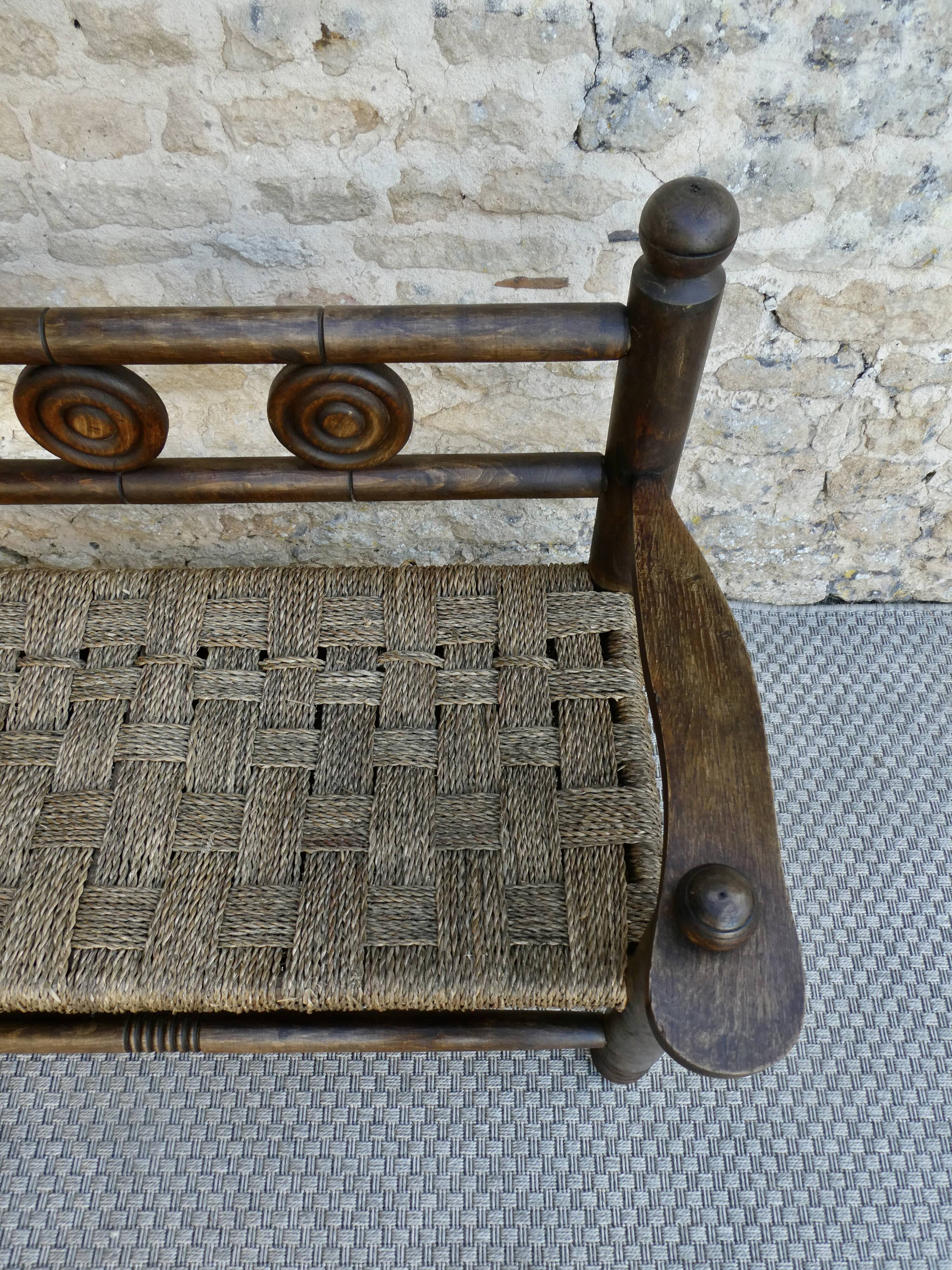 Wooden and rope bench, 1950s, Dudouyt