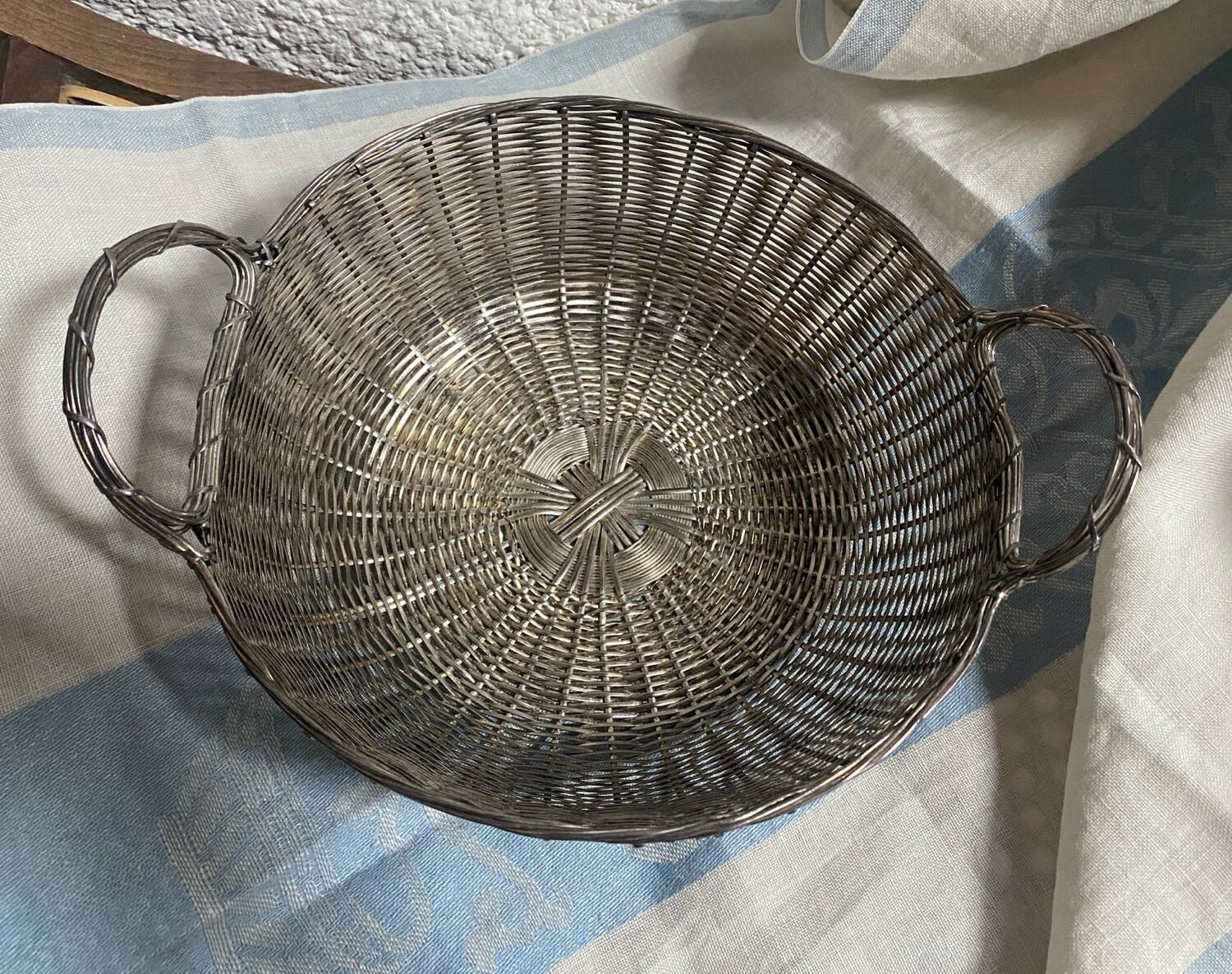 Antique silver metal wire basket