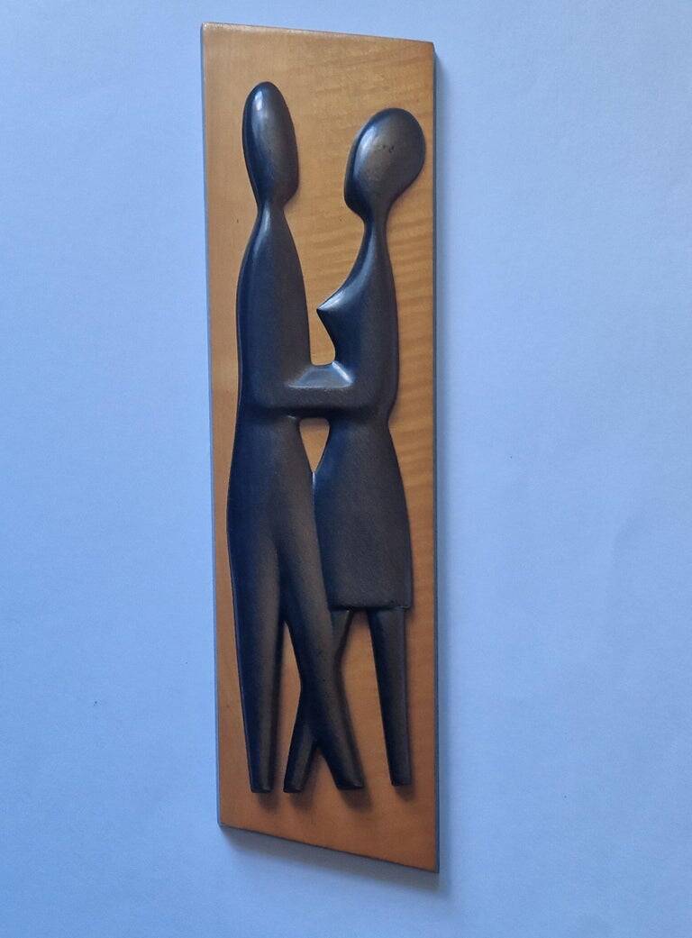 Midcentury Wall Wood Sculpture Lovers, 1970s